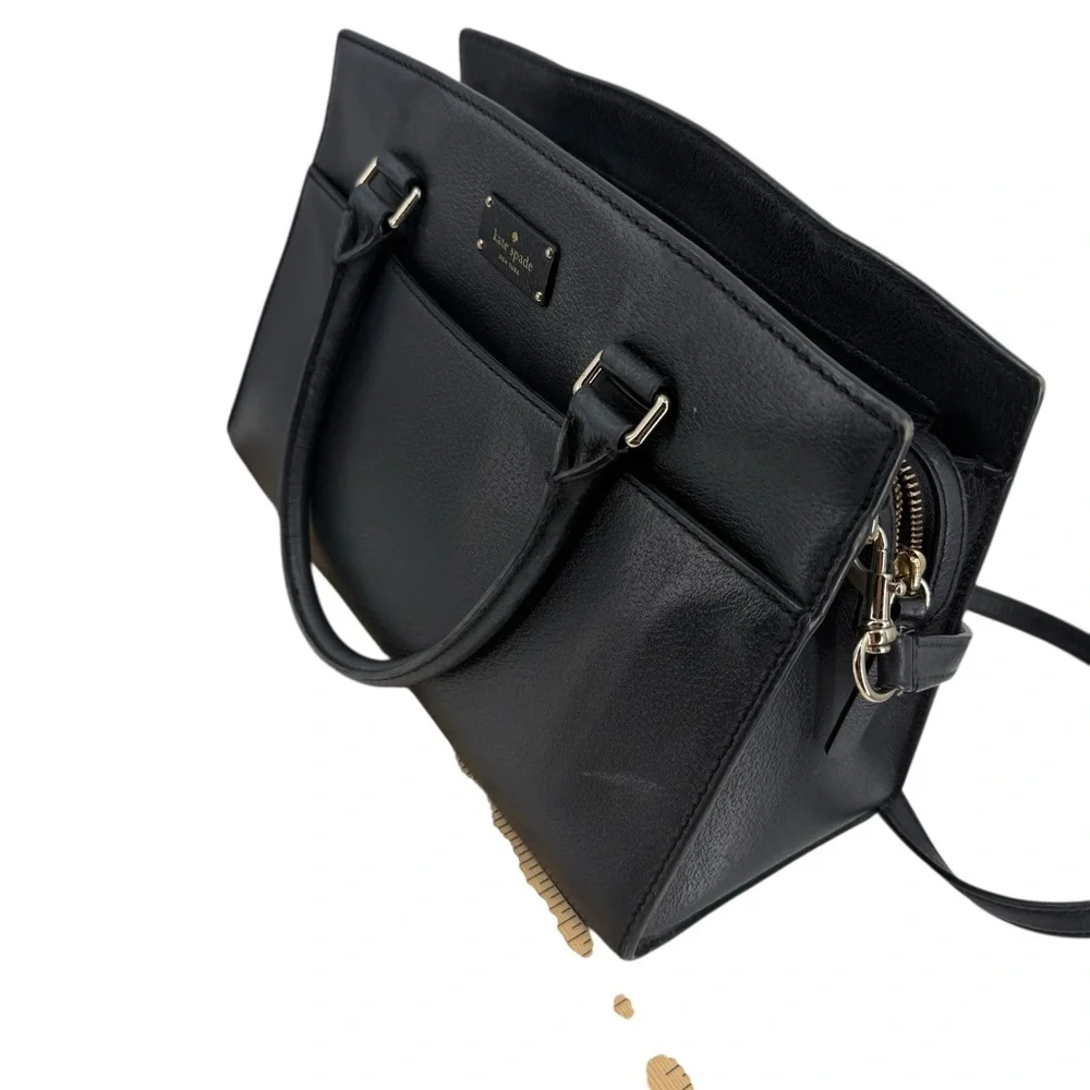 Kate Spade New York Black Pebbled Leather Satchel Crossbody Structured Handbag